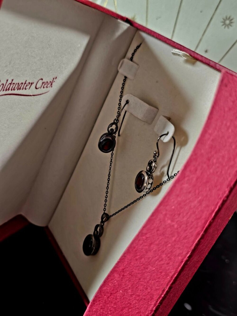 Vintage Sterling Garnet Set Coldwater Creek Garnet Necklace Earring Set - Picture 2 of 5